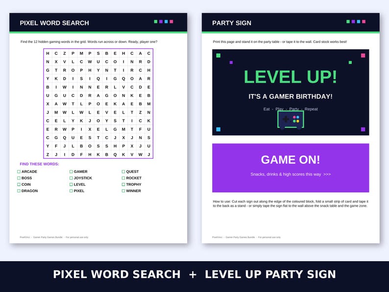 Gamer Party Games Bundle Printable | Video Game Birthday Party Games | Gaming Party Activities Instant Download image 3