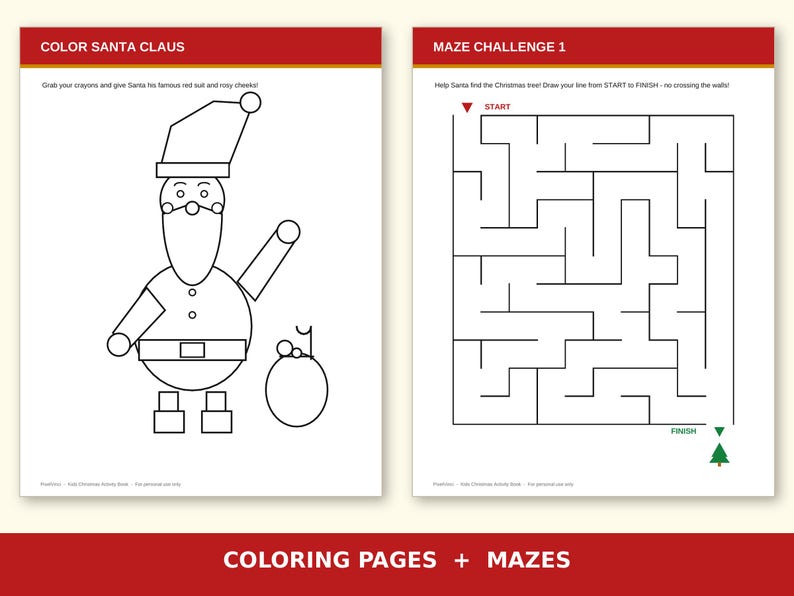 Kids Christmas Activity Book Printable | 24 Pages of Coloring, Mazes, Word Search & I Spy | Christmas Activities for Kids Ages 4-8 image 2