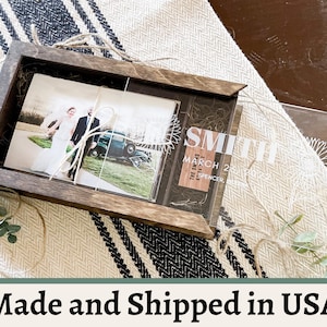 Wood Wedding Photo Box with Acrylic Sliding Lid - Wedding Box with USB Slot - Handmade Photo Box