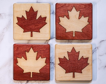 Maple Leaf Wood Inlay Coaster - Etsy