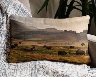 Lamar Valley Lumbar Bison Pillow Case, Buffalo Pillowcase, Yellowstone Decor