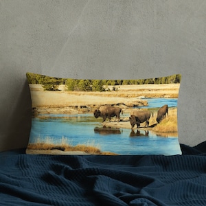 Gibbon River Bison Throw Pillow | Western Decor | Lumbar Pillow | Buffalo Pillow | Home Decor | Bison Gifts | Buffalo Gifts | Accent Pillow