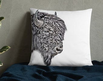 Steel Bison Head Throw Pillow | Western Decor | Decorative Pillow | Buffalo Pillow | Gifts for the Home | Bison Gifts | Buffalo Gifts