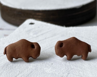 Shimmering Bronze Bison Stud Earrings, Buffalo Earrings