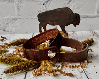 Bison Leather Bracelet, Buffalo Leather 3/4" Width