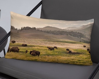 Bison Lamar Valley Throw Pillow | Western Decor | Lumbar Pillow | Buffalo Pillow | Home Decor | Bison Gifts | Buffalo Gifts | Accent Pillow
