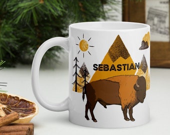 Bison Boho Mug | Personalized Bison Mug | Buffalo Mug | Bison Gifts | Buffalo Gifts | Housewarming Gift | Western Mug | Bison Lover Gift