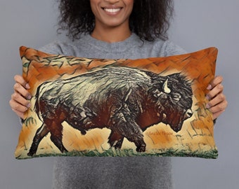 Bison Mountain Throw Pillow | Western Decor | Decorative Pillow | Buffalo Pillow | Home Decor | Bison Gifts | Buffalo Gifts | Lumbar Pillow