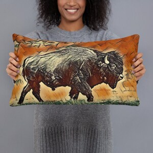 Bison Mountain Throw Pillow | Western Decor | Decorative Pillow | Buffalo Pillow | Home Decor | Bison Gifts | Buffalo Gifts | Lumbar Pillow
