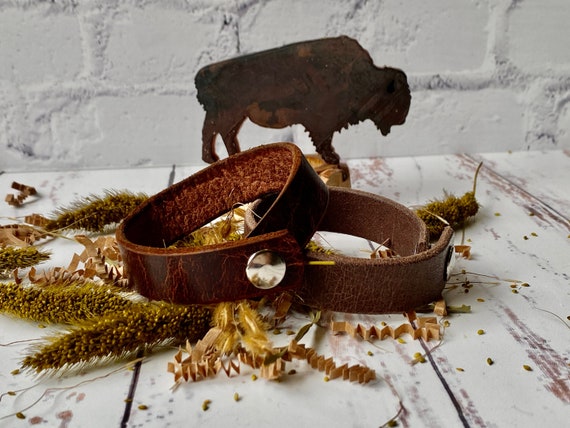 Bison Leather Bracelet, Buffalo Leather 3/4" Width