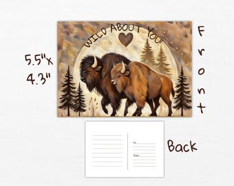 Wild About You Boho Bison Postcard, Buffalo Postcard, Bison Card, Buffalo Greeting Card, Bison Valentine, Buffalo Valentine, Buffalo Gift