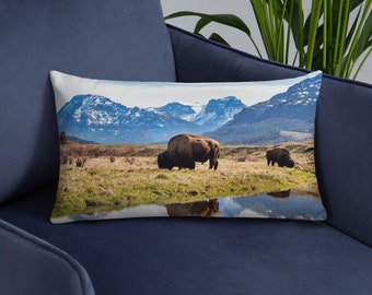 Bison Ephemeral Pool Throw Pillow | Western Decor | Lumbar Pillow | Buffalo Pillow | Home Decor | Bison Gifts | Buffalo Gift | Accent Pillow
