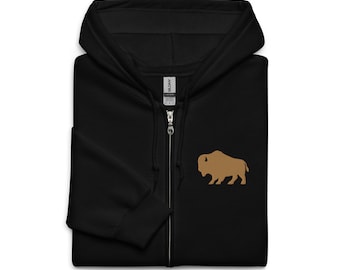 Embroidered Bison Zip Hoodie, Rancher Gift, Buffalo Jacket