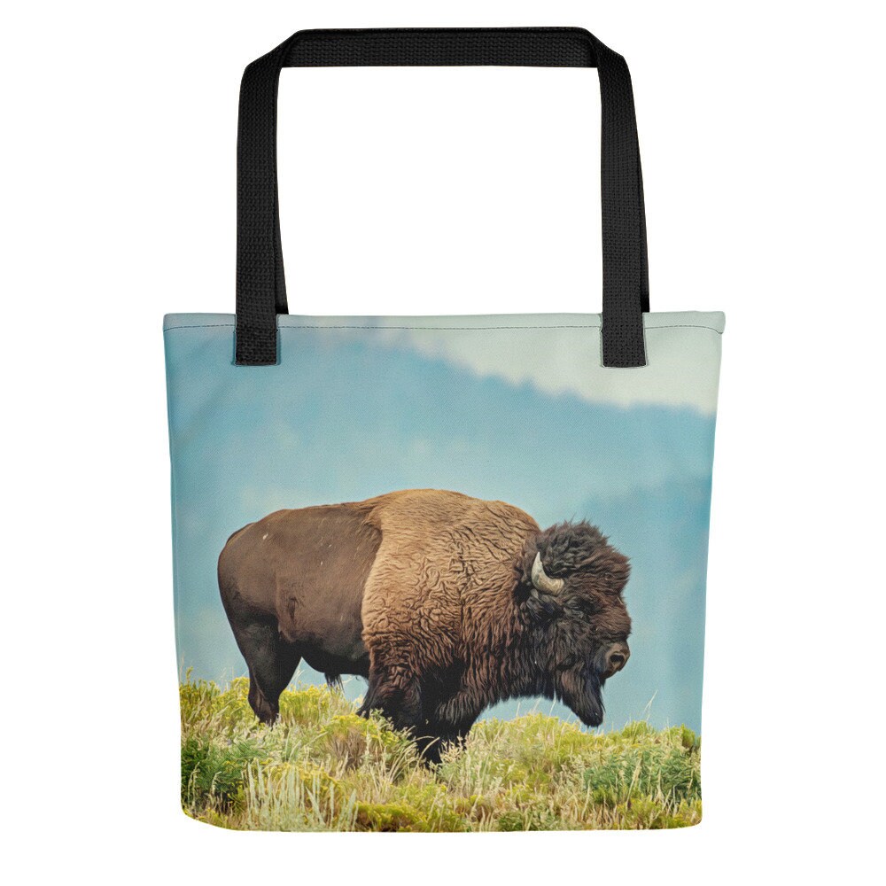 Bison Lookout Tote Bag | Buffalo Tote Bag | Bison Gifts | Buffalo Gifts | Housewarming Gift | Library Tote Bag | Grocery Shopping Bag