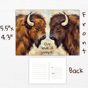Cartão postal de bisão boho, cartão postal de búfalo, presente de bisão, presente de búfalo, cartão de bisão, cartão de felicitações de búfalo, dia dos namorados de bisão, dia dos namorados de búfalo