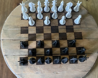 Barrel Lid Chessboard, Checkers Board, Engraved Board Game, Engraved ...