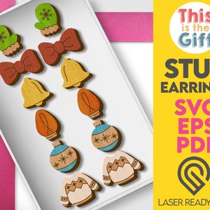 Christmas Earrings,  Stud Earrings, Laser Earrings, Christmas Files, Laser Cut SVG File, Glowforge Ready, DIGITAL DOWNLOAD