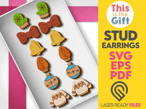Christmas Earrings,  Stud Earrings, Laser Earrings, Christmas Files, Laser Cut SVG File, Glowforge Ready, DIGITAL DOWNLOAD