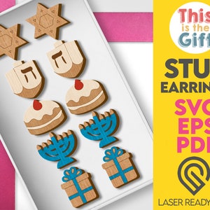 Boucles d'oreilles Hanukkah Stud, Boucles d'oreilles laser, Hanukkah Files, Laser Cut SVG File, Glowforge Ready, DIGITAL DOWNLOAD