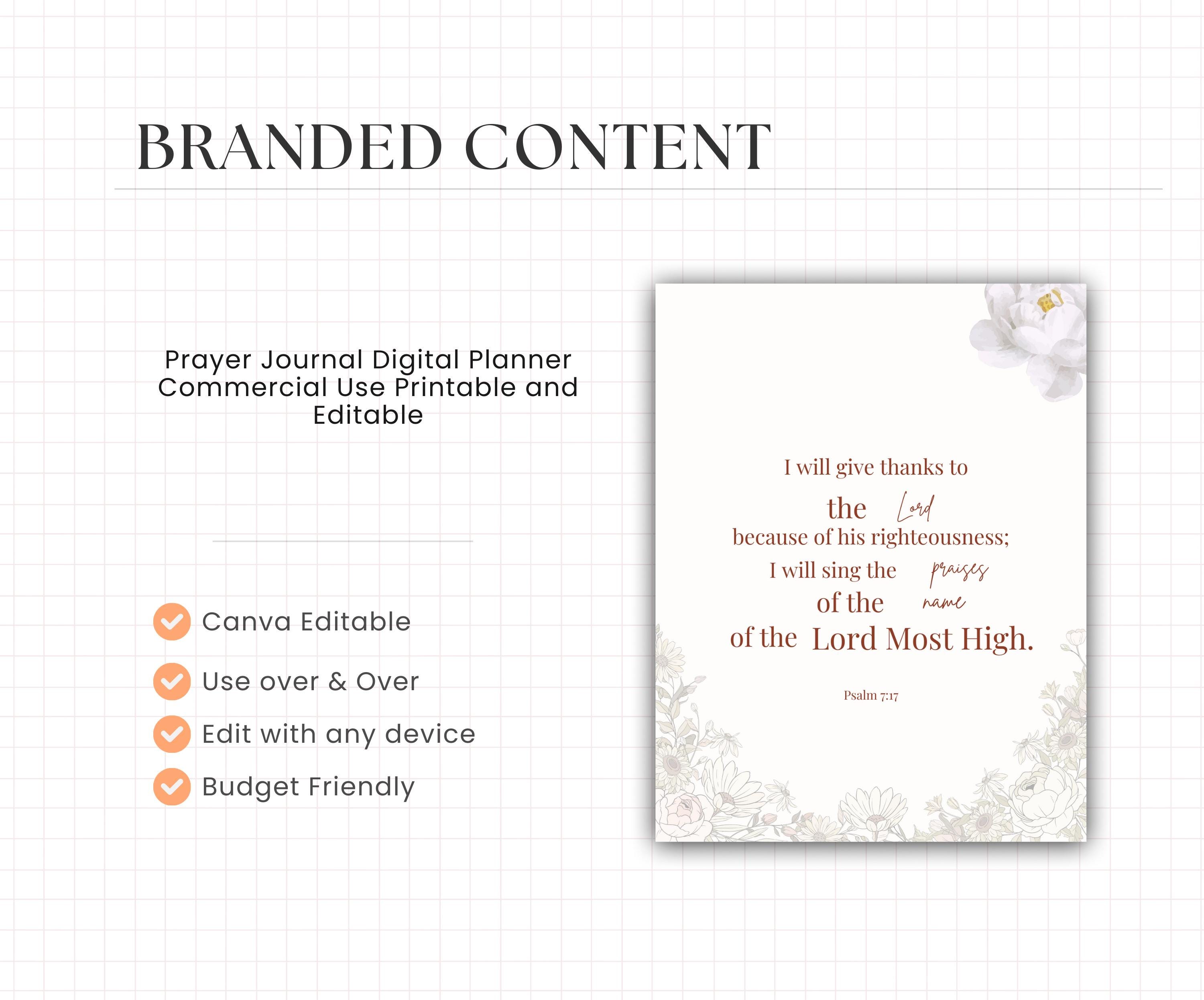 PLR MRR Prayer Journal Digital Planner Commercial Use Printable and ...