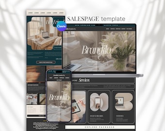May include: A website mockup for a business called Brandilo. The website features a dark background with white text and images. The website includes a section for services, a section for packages, and a section for contact information. The website also includes a call to action to "Work with Us".