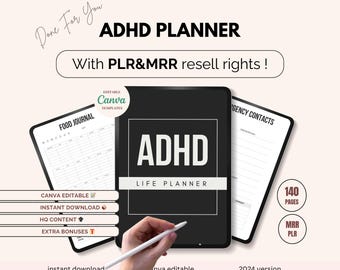 PLR ADHD Planner, Plr Planners, MRR Digital Planner, Plr Journal, Plr Digital Product, Dfy Content, Plr Notebook, Mrr Digital Products