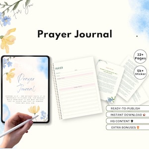 Prayer Journal KDP Interior Digital Planner Commercial Use Printable, Bible Journal Devotional Journal Scripture Bible Study Journal Prayer