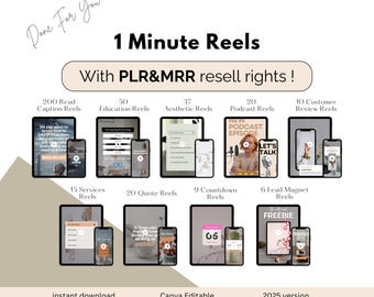 Pacchetto di corsi di perfezionamento di 1 minuto Reels, pacchetto di corsi di marketing digitale MRR PLR Diritti di rivendita Corsi Instagram Business digitale, prodotto digitale PLR