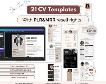 CV 21 Templates PLR | MRR | Bundle Commercial Use | mrr | plr digital product | Master Resell Rights