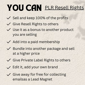 May include: A checklist of ways to use Private Label Rights (PLR) content, including selling it, giving it away as a bonus, and using it as a lead magnet.