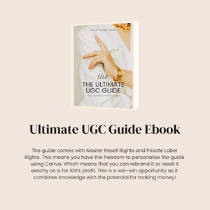 May include: A book cover with a white background and a woman's hand wearing gold jewellery. The title of the book is "The Ultimate UGC Guide: The Ultimate Pitch Guide".
