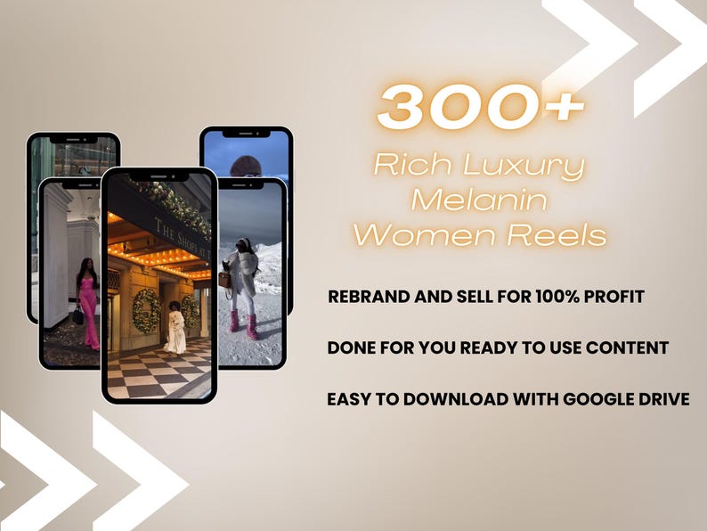 Pode incluir: Um produto de marketing digital que oferece mais de 300 rolos de mulheres melan&iacute;nicas ricas e luxuosas. O produto est&aacute; dispon&iacute;vel para rebranding e venda para obter 100% de lucro. O conte&uacute;do est&aacute; pronto para usar e pode ser baixado facilmente com o Google Drive.