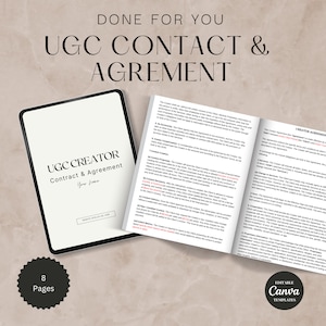 UGC Contract Template | UCG Creator Agreement, User Generated Content, Content Creator, Influencer Contract Template,UGC Templates