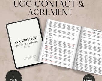 UGC Contract Template | UCG Creator Agreement, User Generated Content, Content Creator, Influencer Contract Template,UGC Templates