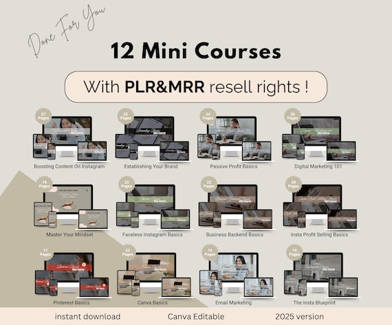 Digital Marketing Course Bundle MRR PLR Resell Rights Instagram Courses Digital Business,PLR Digital Product Make Money Online Audio Courses