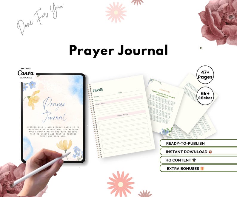 Printable Journal Digital Planner Bible Study Journal Prayer KDP ...