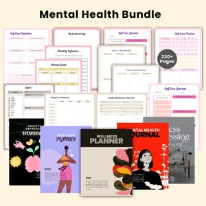 Mental Health Journal Bundle Printable | Therapy Worksheet | Mental health planner | Wellness workbook ,Anxiety management,Self care tracker