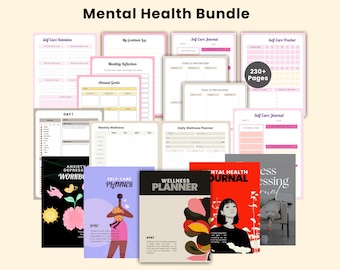 Mental Health Journal Bundle Printable | Therapy Worksheet | Mental health planner | Wellness workbook ,Anxiety management,Self care tracker