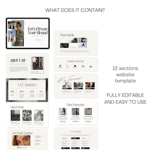 Puede incluir: Una plantilla de sitio web con 12 secciones, que incluyen una secci&oacute;n de informaci&oacute;n personal, un portafolio de fotos, un portafolio de videos, testimonios de clientes y una secci&oacute;n para paquetes. La plantilla es totalmente editable y f&aacute;cil de usar. La plantilla tiene un dise&ntilde;o minimalista con un fondo beige y texto negro.