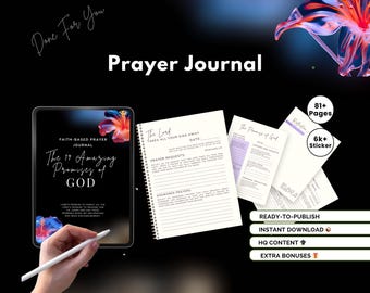 KDP Interior Prayer Commercial Use Printable Journal Digital Planner, Bible Journal Devotional Journal Scripture Bible Study Journal Prayer
