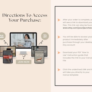 May include: A digital marketing guide with the text "Email Marketing Mini Course" displayed on a computer screen. The image also includes the text "Directions To Access Your Purchase" and instructions on how to access the purchased product.