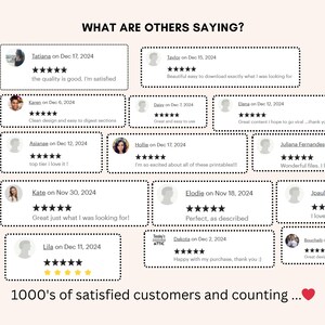 May include: A graphic with customer testimonials, featuring star ratings and comments. The text reads "What are others saying?" and "1000's of satisfied customers and counting..." with a heart symbol.