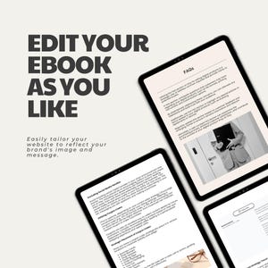 May include: A close-up of a tablet screen displaying a digital ebook with the title "Edit Your Ebook As You Like". The ebook is about customizing your website to reflect your brand's image and message. The text on the screen includes the headings "Excluding Social Media Handles", "Utilizing Coupon Codes", and "Strategic Placement of Coupon Codes".