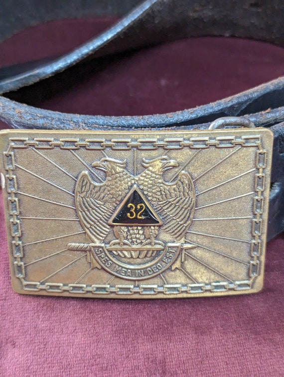 Vintage Masonic Freemason 32nd Degree Brass Belt B