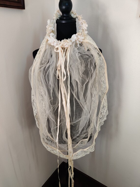 Vintage Wedding Veil Lace, Ribbons, & Tule