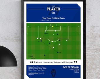 Custom Personalised Football Print, Goal Moment Wall Art | Any Player | Any Team | Sunday League | Grassroots | Football Present Gift Idea