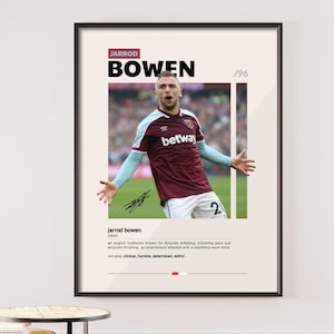 Jarrod Bowen West Ham Print Wandkunst, Eisen Poster, Fußballfan Geschenkidee