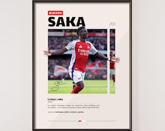 Póster de Bukayo Saka, póster del Arsenal, idea de regalo para fanáticos de los Gunners