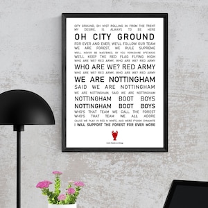 Nottingham Wald Poster Kunst, Kultige Gesänge und Lieder, Nottingham Forest Fan Geschenk Idee, Nottingham Forest Home Decor