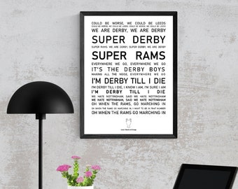 Derby County Poster Wall Art, Iconic Chants and Songs, Derby Fan Present Idea, The Rams Home Decor
